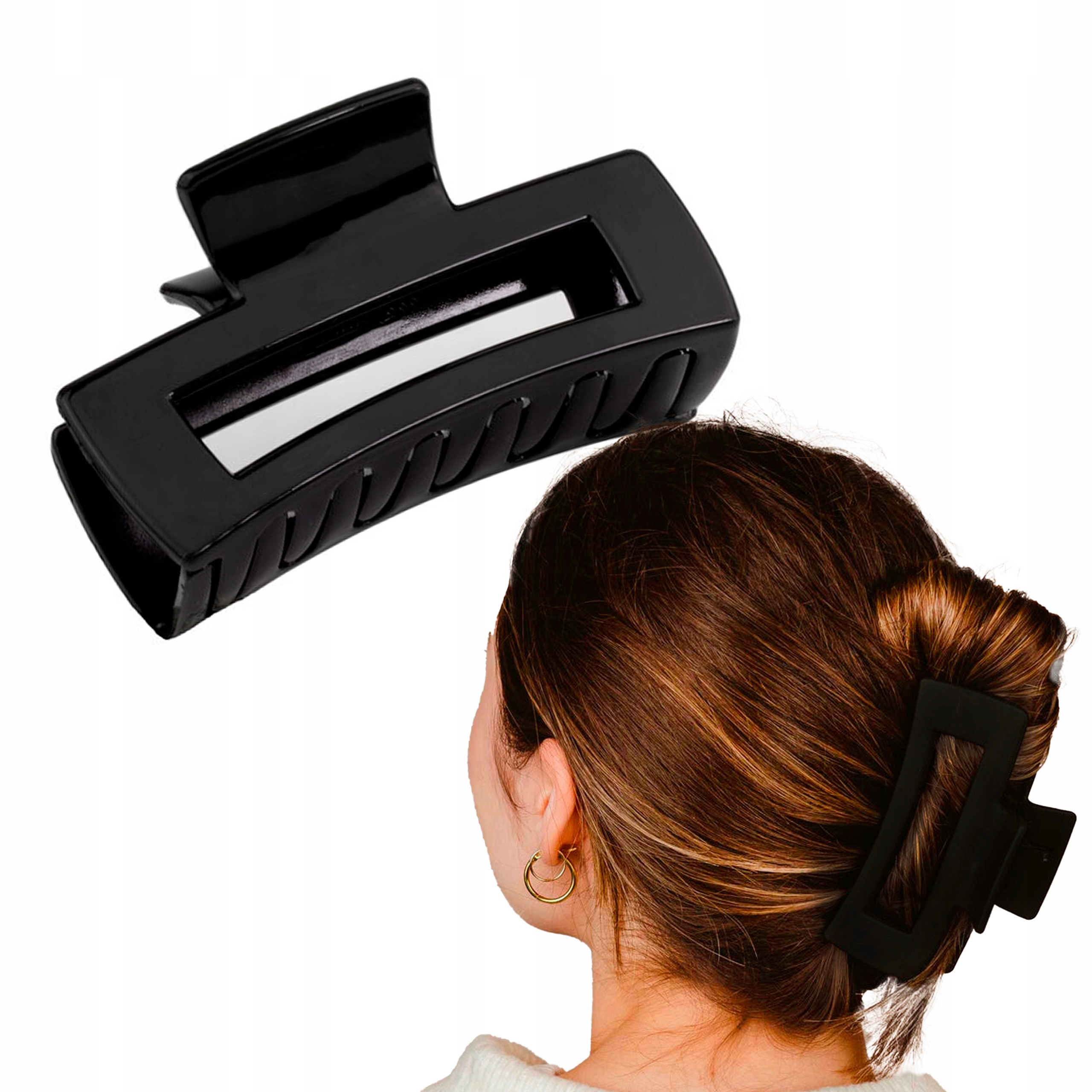 SPINKA KLAMRA DO WŁOSÓW KLAMERKA PROSTOKĄTNA CZARNA DUŻA