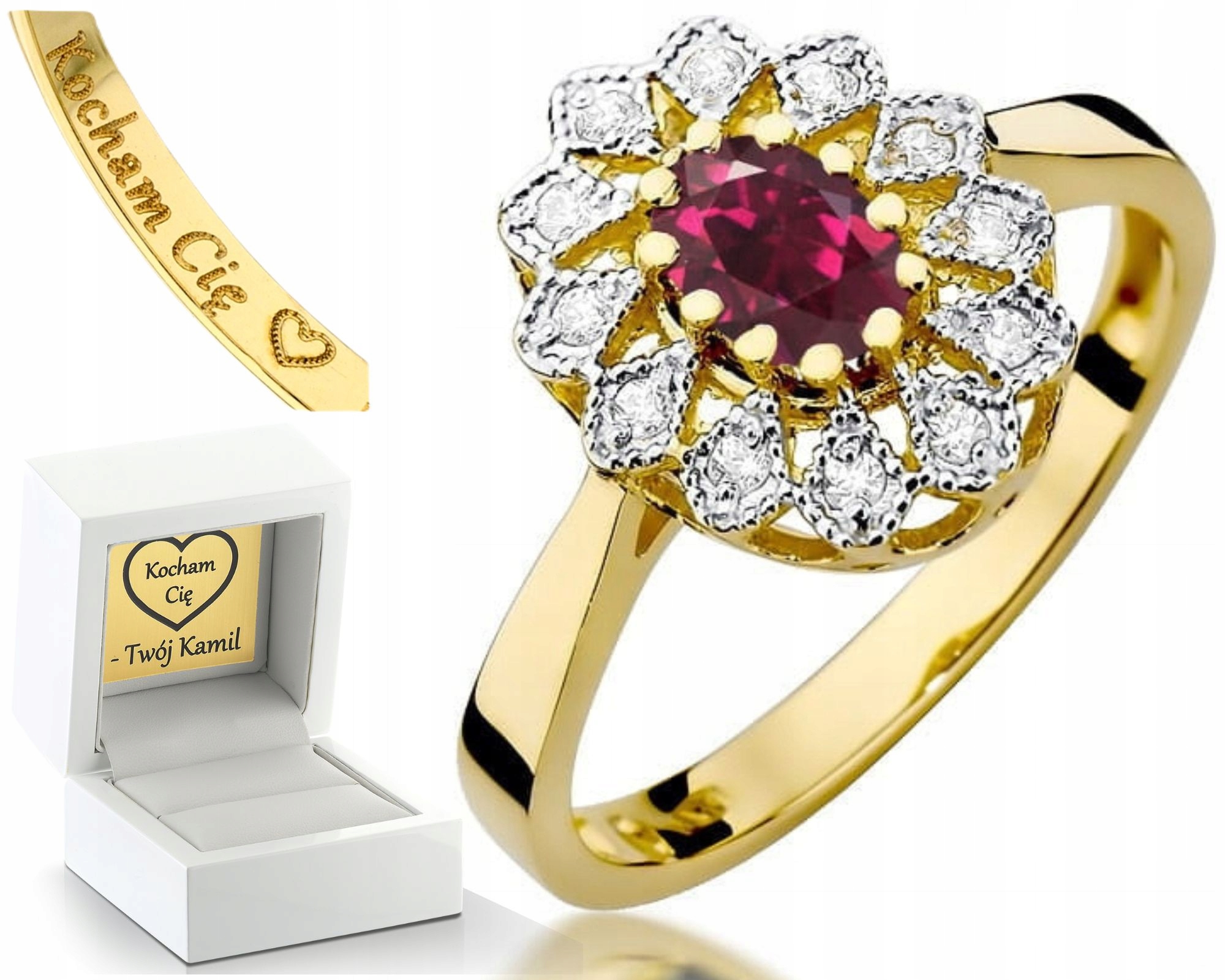 Zásnubní Prstýnek S Rodolitem A Brilianty, Žluté Zlato, Gravírování 585
