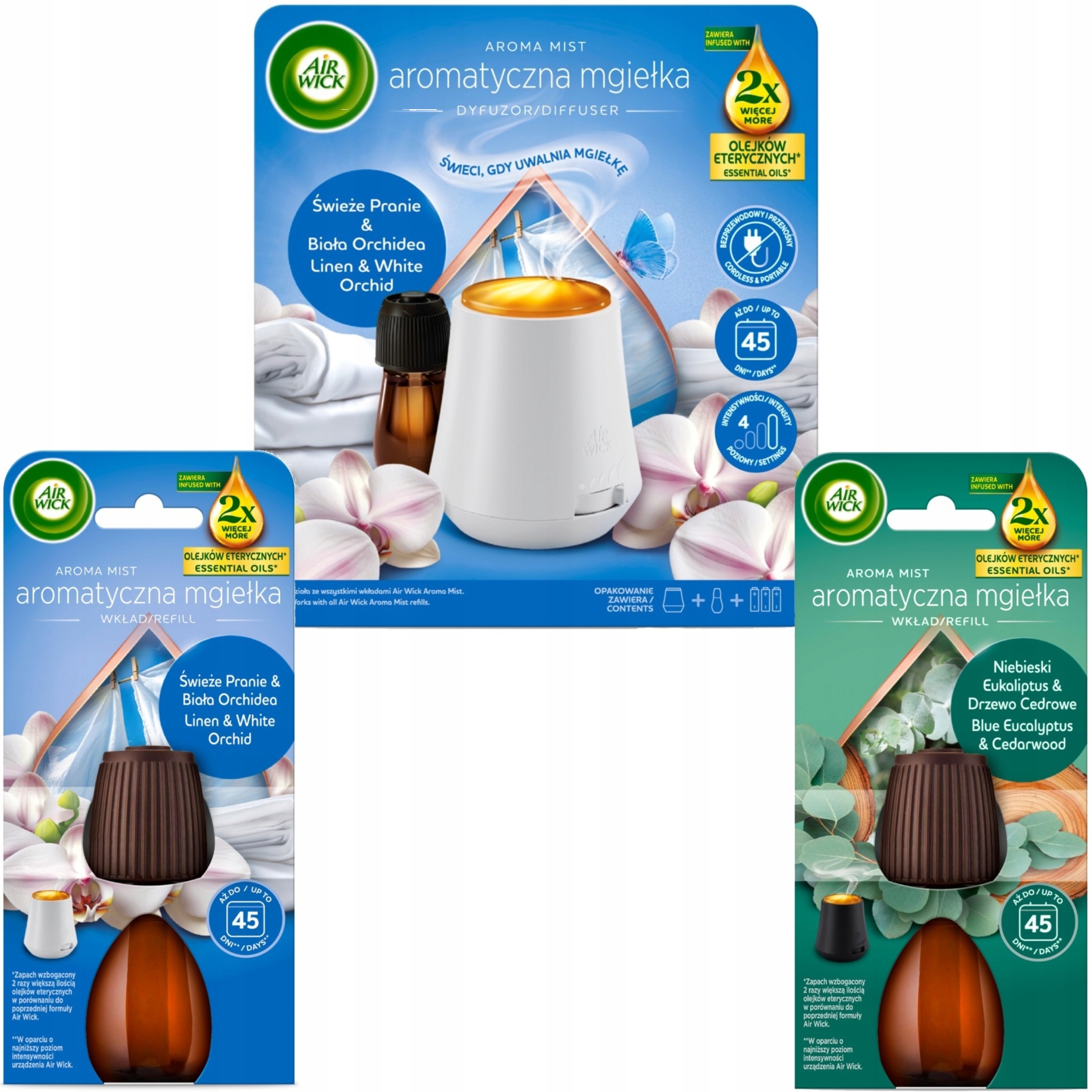 Air Wick Mlha Komplet Čerstvé Prádlo Bílá Orchidej Náhradní náplň 2x20 ml