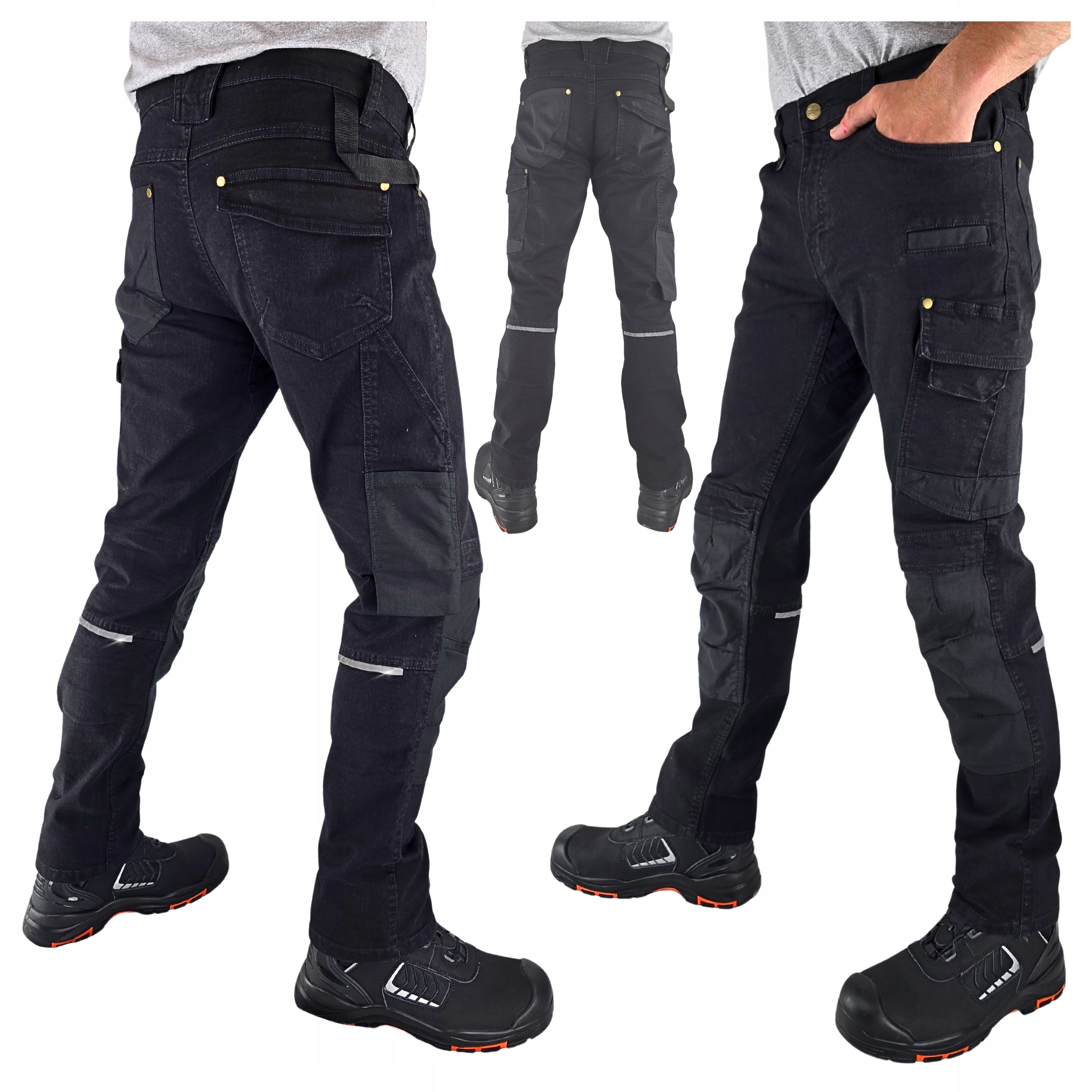 Pánské pracovní kalhoty Jeans Bojovky černé Elastické Pohodlné Stretch 58