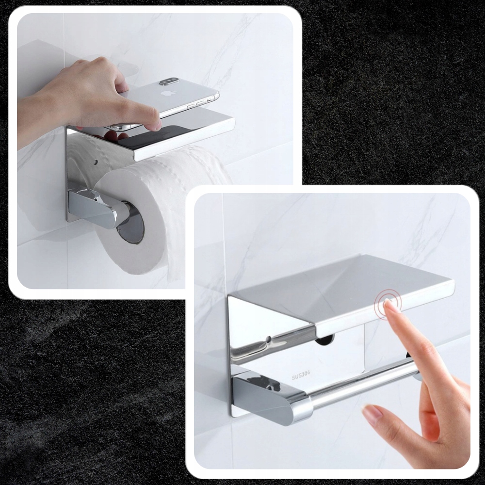 UCHWYT NA PAPIER TOALETOWY Z PÓŁKĄ CHROM LOFT WC Kod producenta PRAKTYCZNY MOCOWANY NA ŚCIANĘ Z PÓŁECZKĄ 1