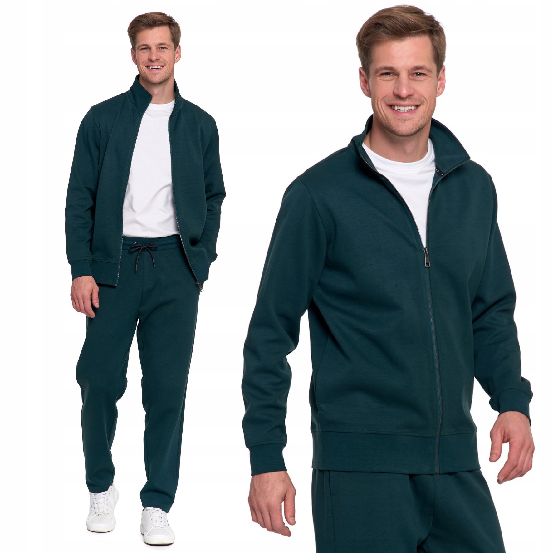 Bluza Męska Rozpinana Ze Stójką Modna Bawełniana Zielona Moraj XXL