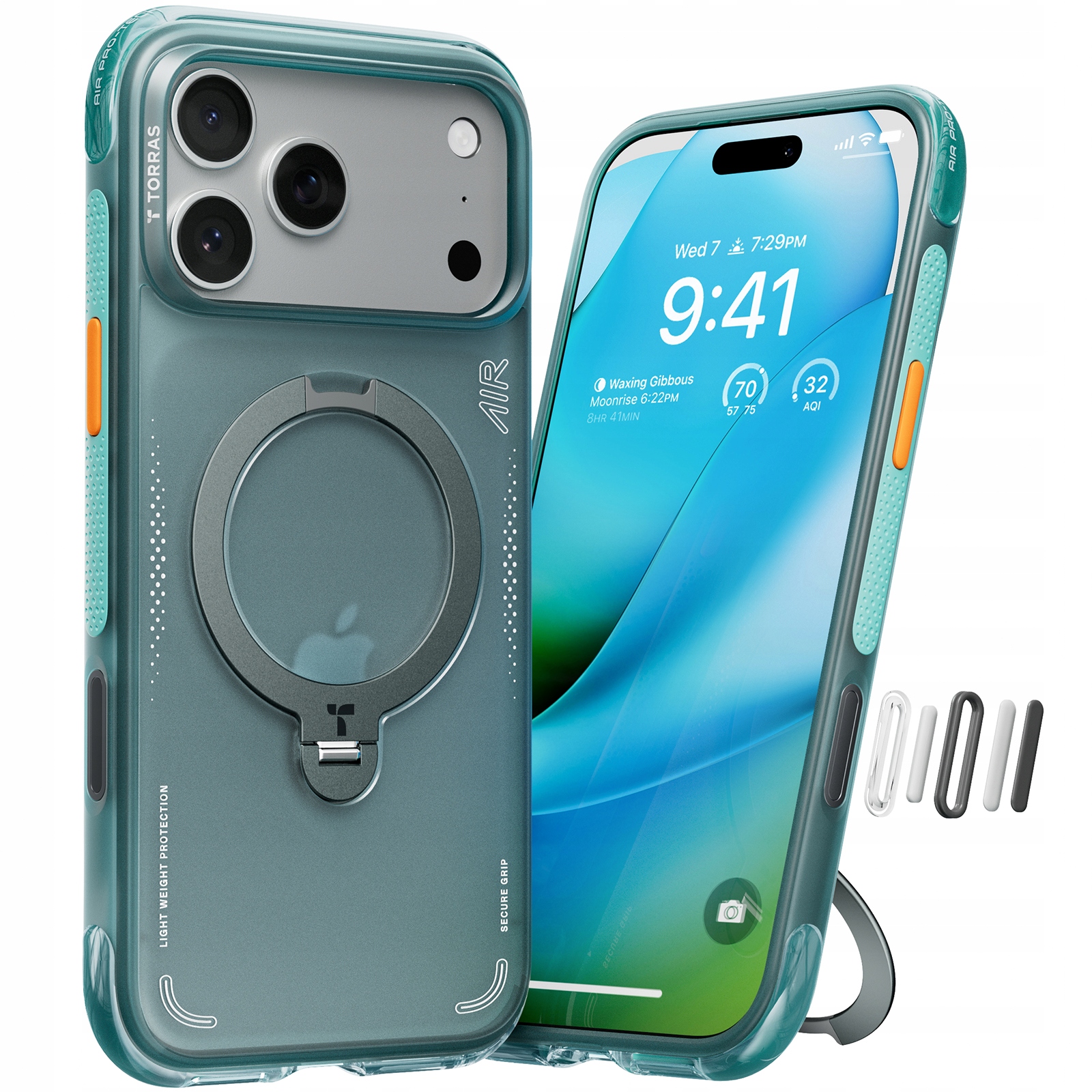 Torras Ostand Spin Air Case for iPhone 17 Pro Green MagSafe 360 Degree