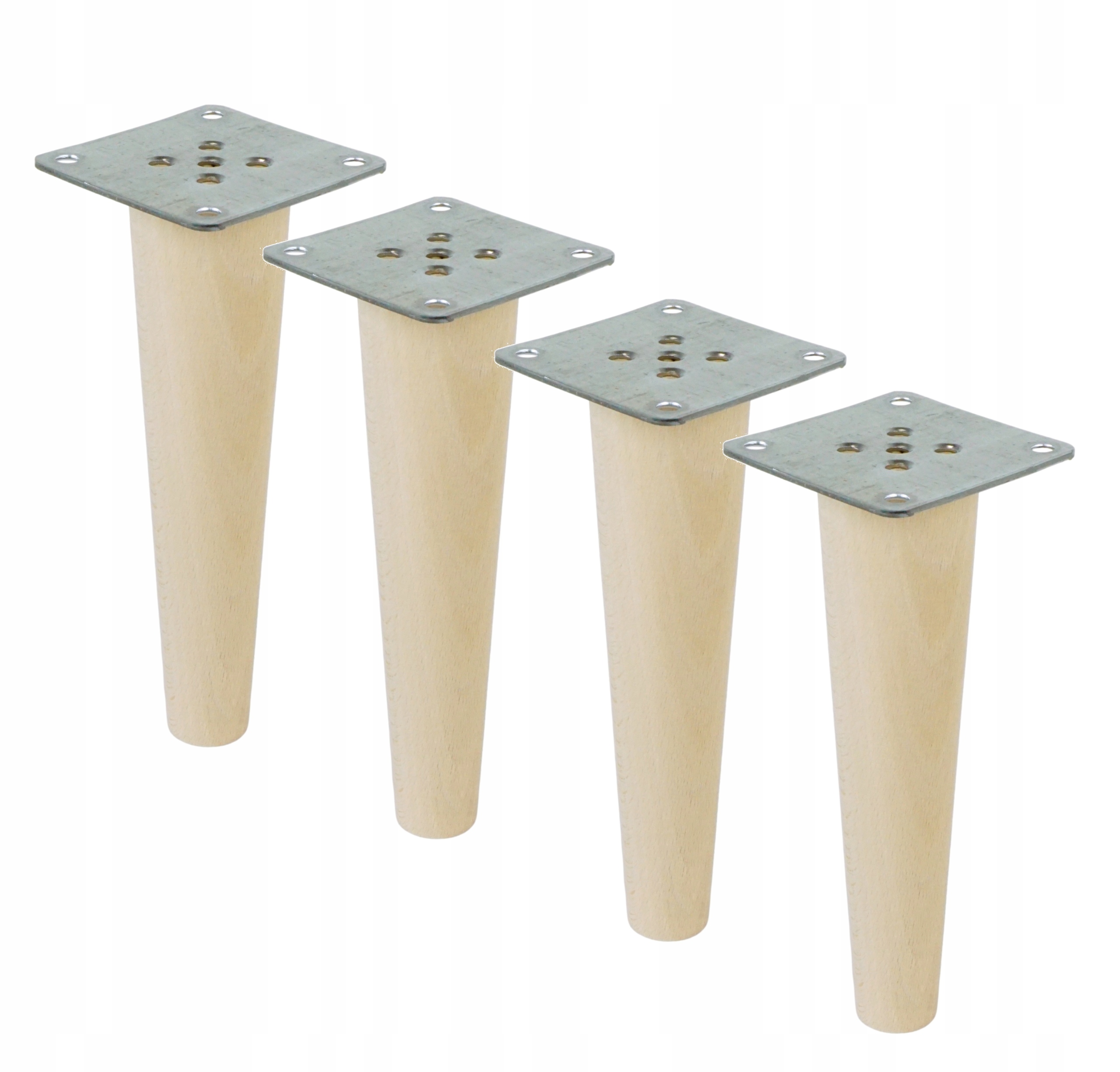 

4x noga drewniana buk stożek 18cm blachy montażowe