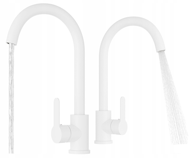 Kuchynská Batéria So Zaobleným Výtokom Do Umývadla Prestige Plus Biely Kohútik