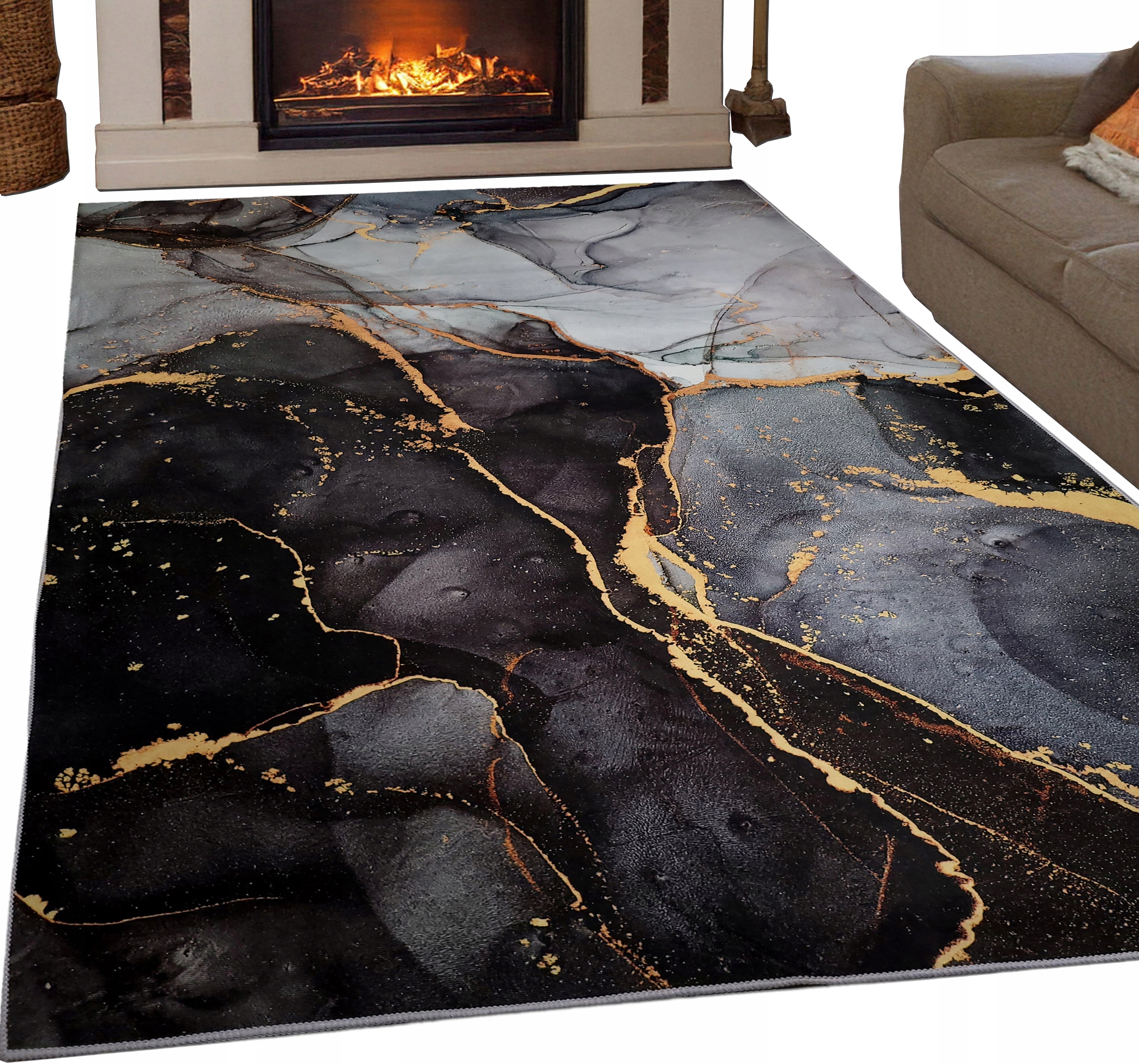 Dywan Fancy 140x200 Marmur Szaro Czarny Kamienny Nowoczesny Antypoślizgowy