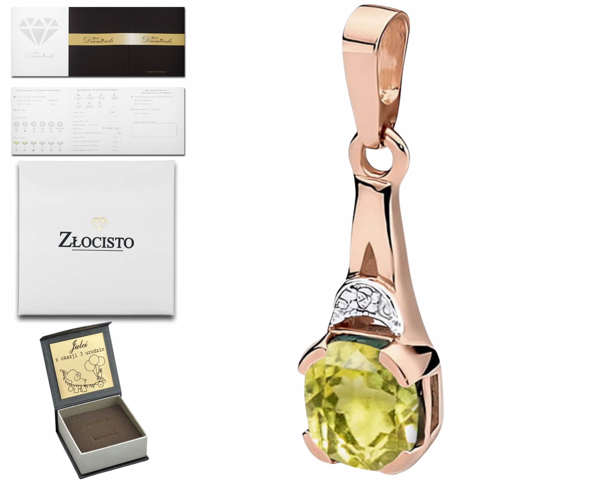 Přívěsek Z Růžového Zlata Přívěsek Z Olivínového Briliantu Jako Dárek