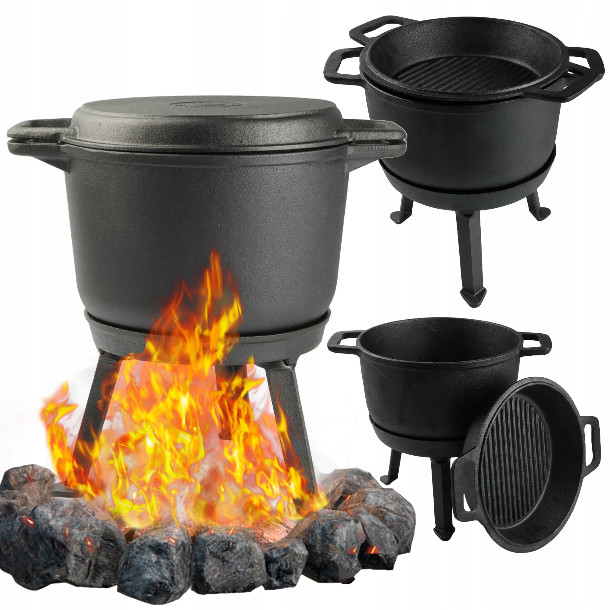 Kociołek Węgierski Grillowy żeliwny 3w1 garnek myśliwski 8l ognisko