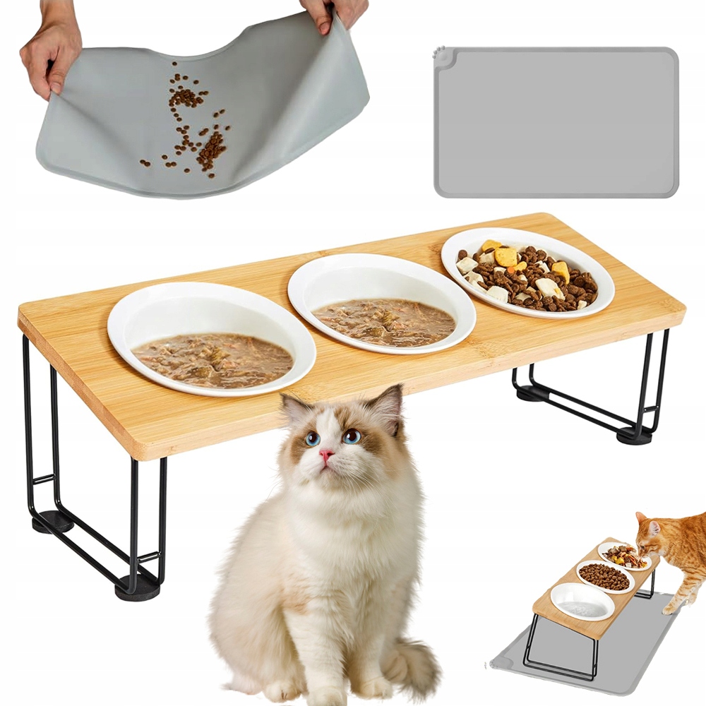 Levně Miska Pro Psa A Kočku Se Stojanem 3V1, Keramická, Snadno Se Čistí