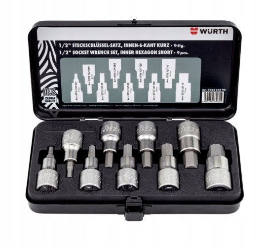 Zestaw nasadek krótkich 1/2cala Wurth 9 elementów
