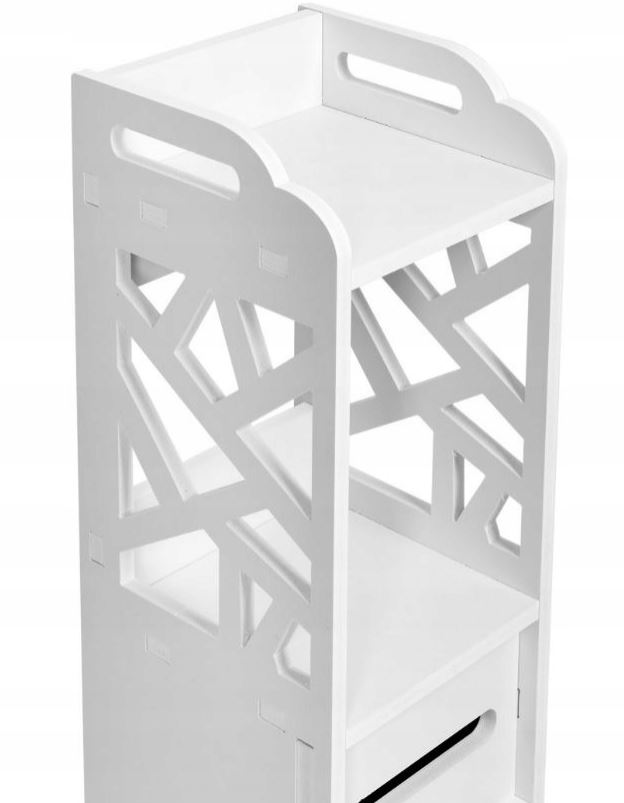 SZAFKA ŁAZIENKOWA STOJĄCA AŻUROWA BIAŁA SŁUPEK REGAŁ NA PAPIER KOSMETYKI Szerokość mebla 18 cm