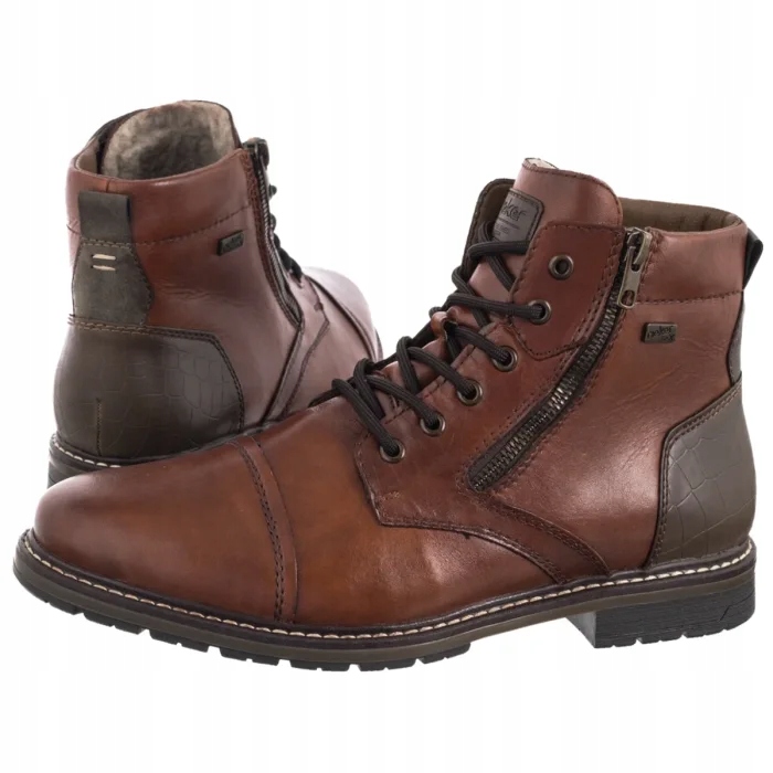 Kožené zateplené boty Pánské Kotníkové Boty Rieker Hnědé 13704-24 Brown