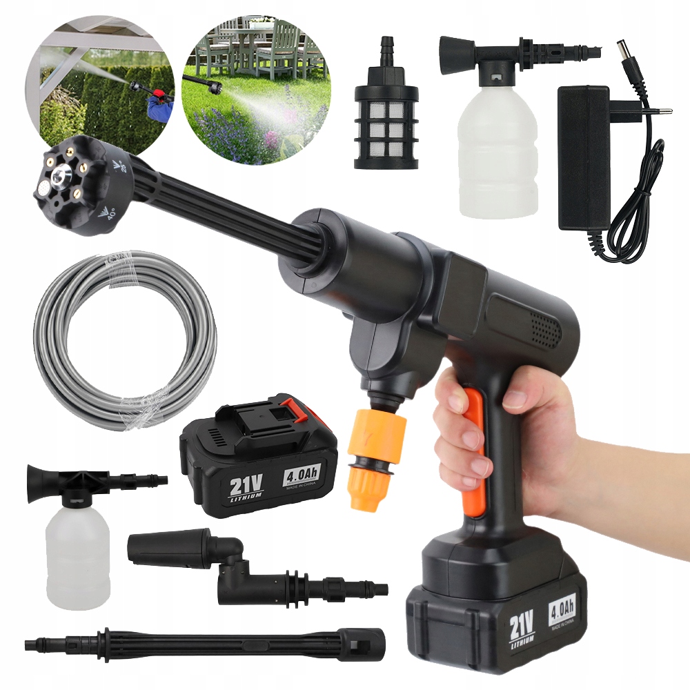 Bezdrátová tlaková myčka 60 barů, tlaková myčka automobilů 21 V