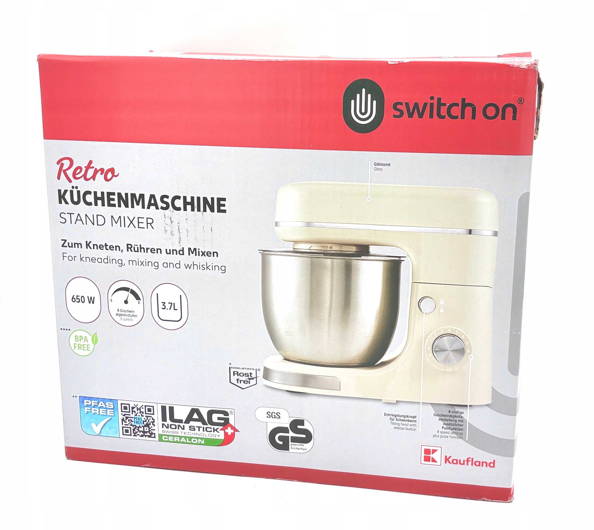 Retro kuchyňský robot 650 W 3.7 L Switch On Ilag Bpa Pfas Free