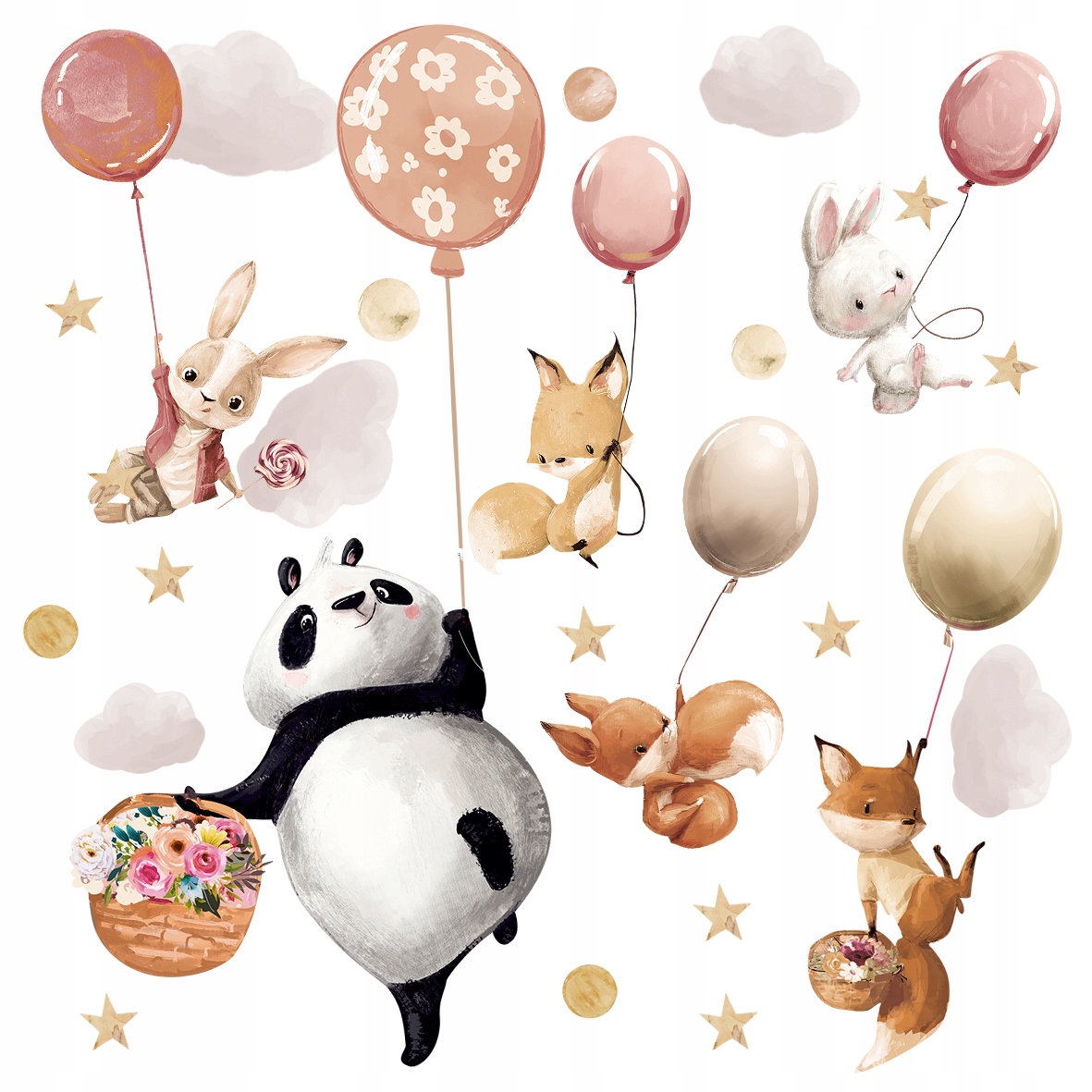 Naklejki na ścianę dla dzieci Zwierzątka Balony beżowe duże XXL 230x100cm