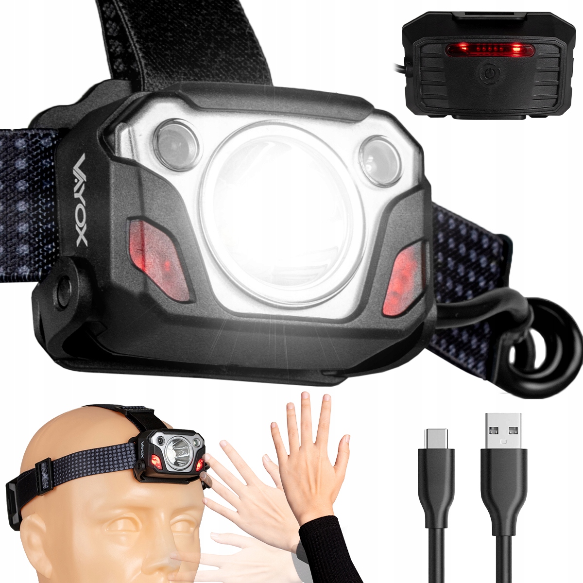 LATARKA CZOŁOWA CZOŁÓWKA LED USB C POWER PRO VAYOX