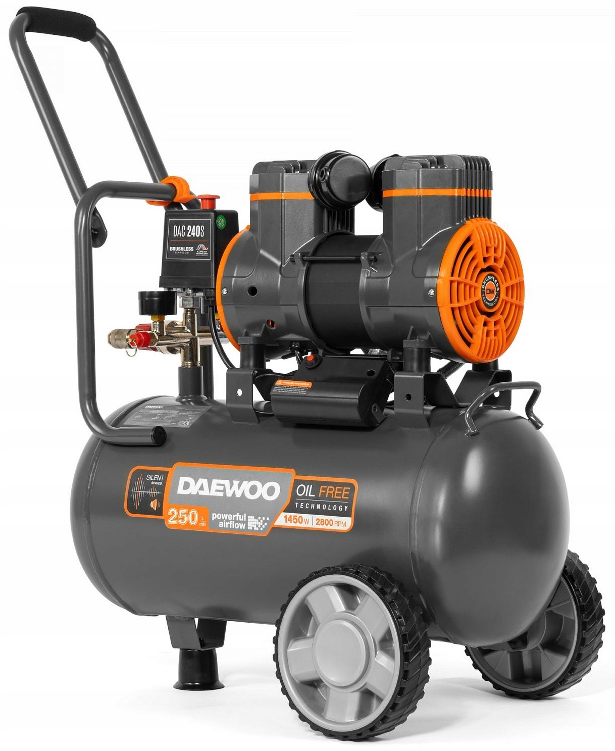 DAEWOO KOMPRESOR BEZOLEJOWY 1,45 kW 250 l/min 8 bar 24L