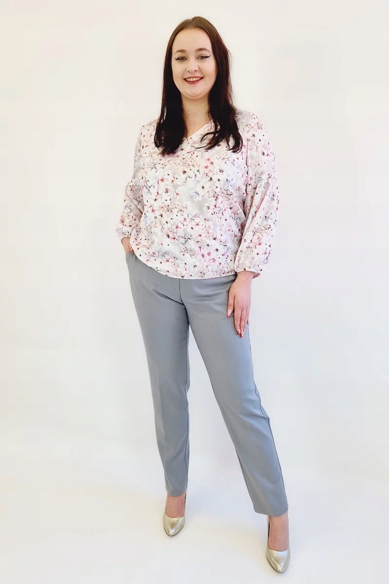 Elegantní kalhoty s vysokým pasem popelavé, velikost 42