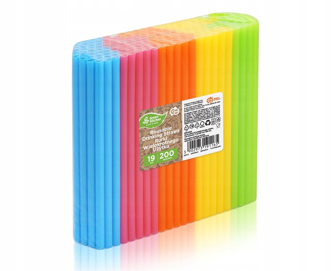Słomki Rurki do Picia Wielorazowe Kolorowe 200 szt