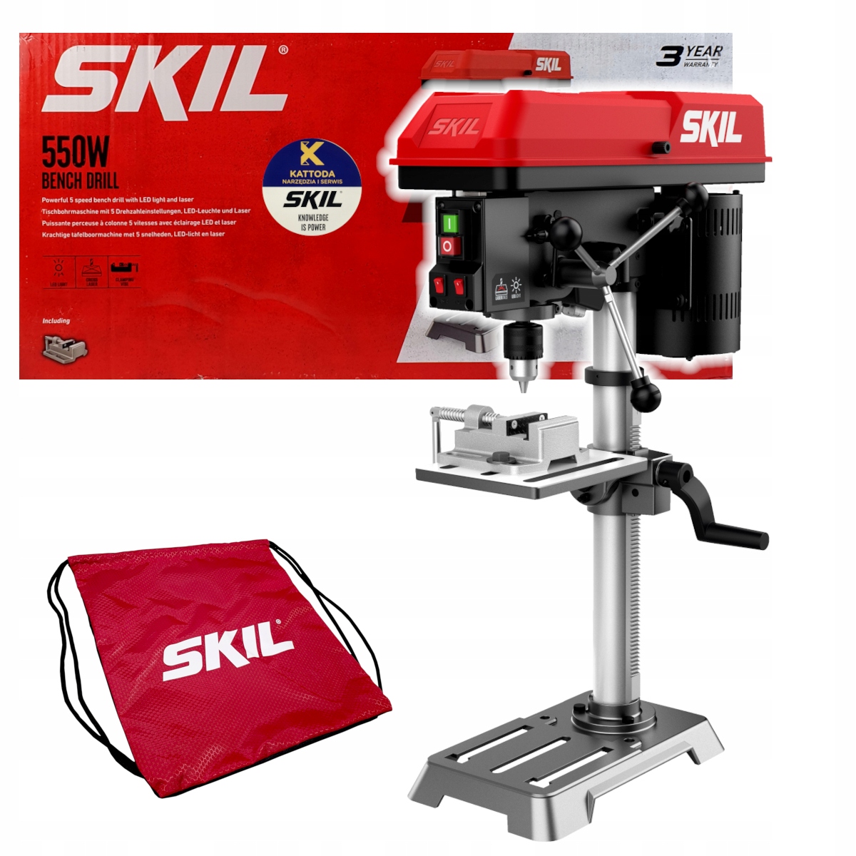 Wiertarka Stołowa Kolumnowa Skil 1360 550W Laser Led 5 Biegów Imadło