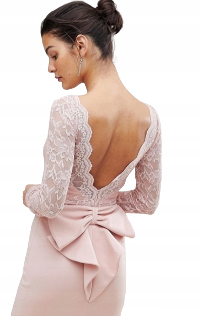 

241* Goddiva Sukienka Damska Maxi Beż Z Kokardą 36