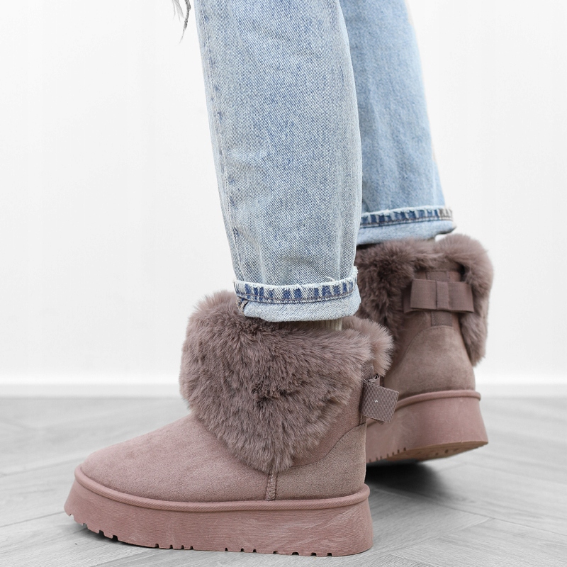 Khaki brązowe botki śniegowce damskie platforma futerko TA-250 r.38 Długość wkładki 24.5 cm