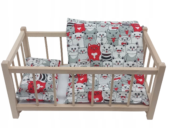 ŁÓŻECZKO DREWNIANE DLA LALEK LALKI + POŚCIEL 3 EL