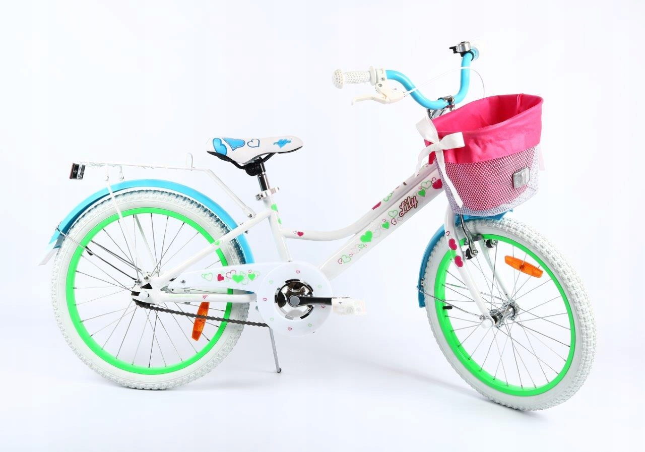 Rower 20" Lily dziewczęcy biały błękitny koszyk bagażnik błotniki stopka Pl