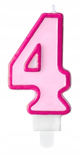 ŚWIECZKA urodzinowa NA TORT cyfra 4 RÓŻOWA 7cm