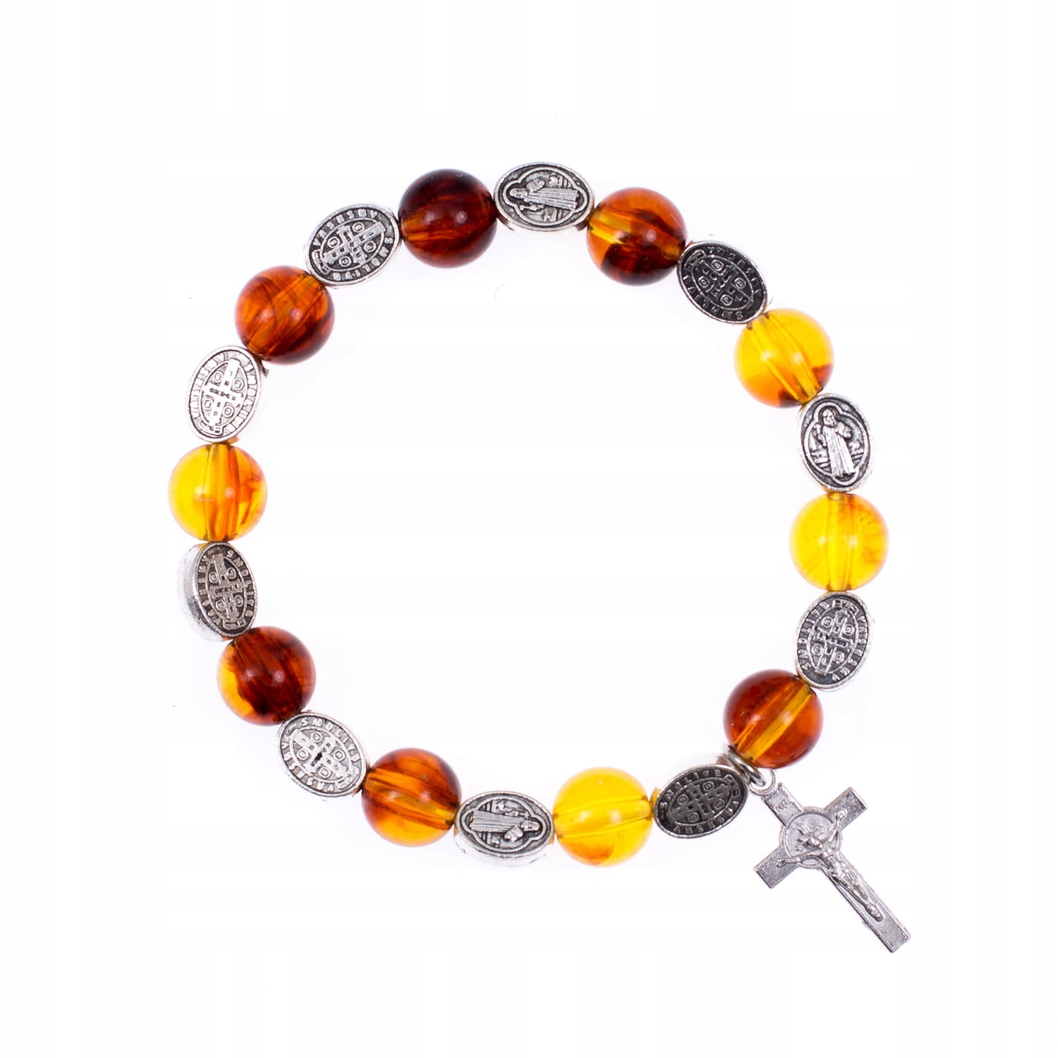 

Dziesiątka różaniec na rękę św. Benedykt bursztyn