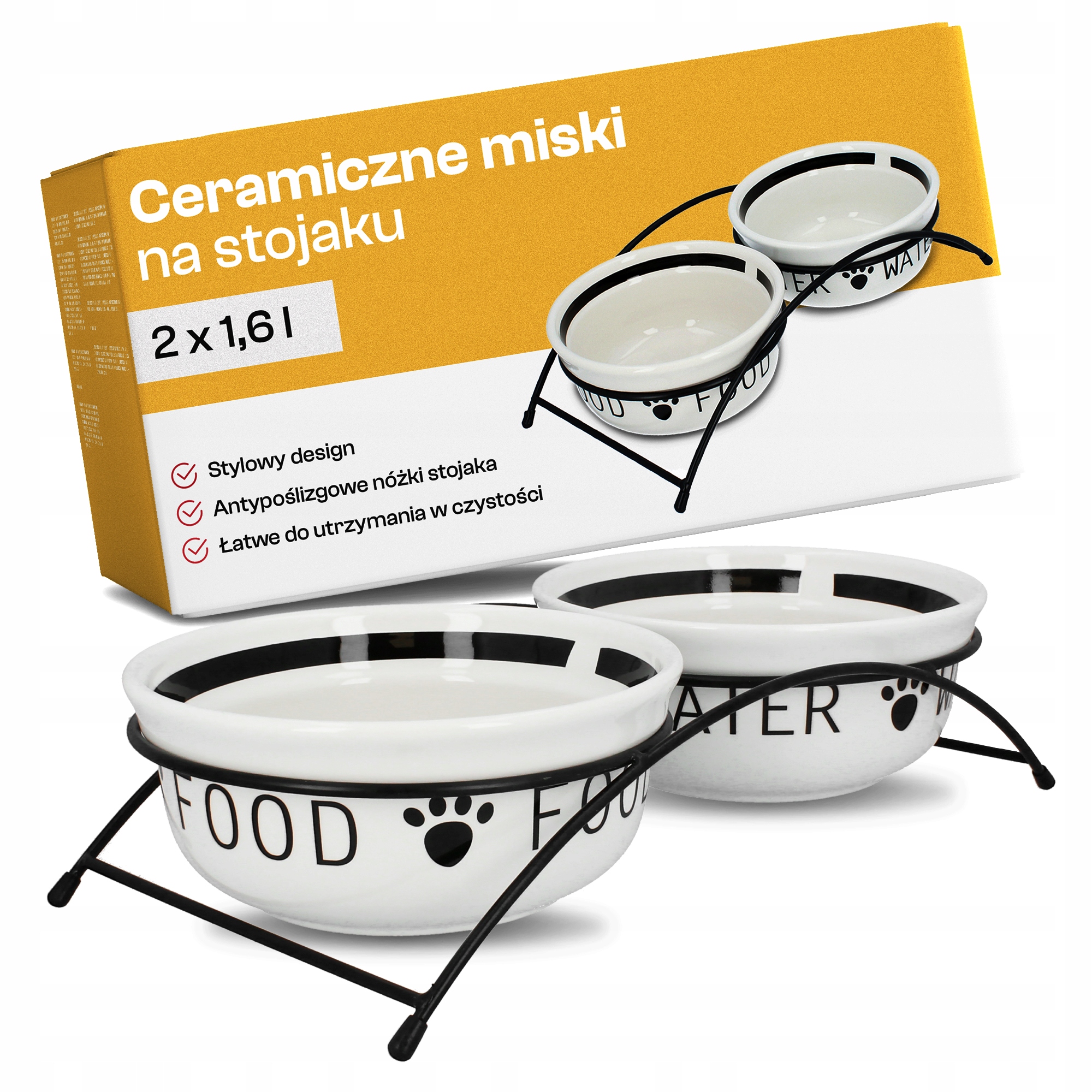 

Ceramiczna Miska Duża 2x1,6 l Podwójna Stojak Psa