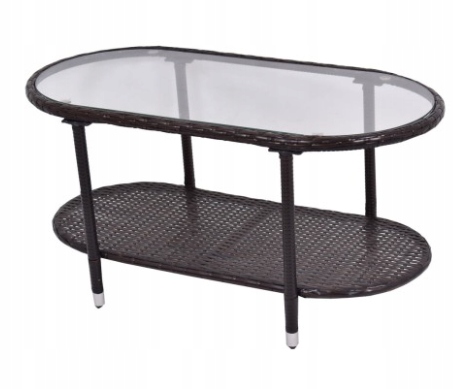 STÓŁ OGRODOWY BALKONOWY TARASOWY PATIO RATTANOWY Z PÓŁKĄ SZKLANY BLAT