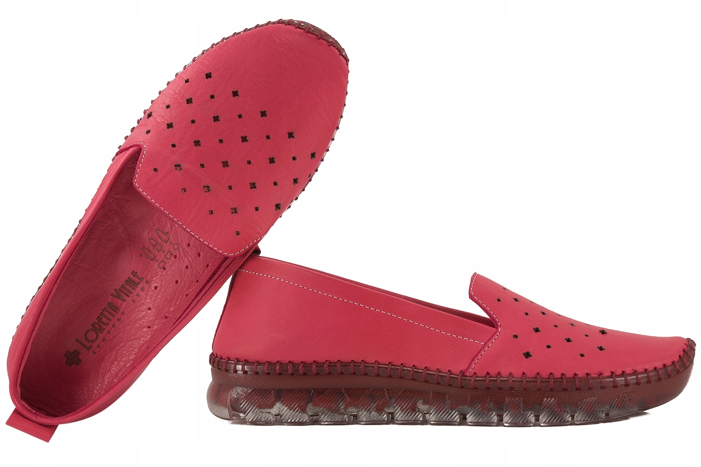 Loretta Vitale ES/101 Dámské Mokasíny Kožené Polobotky Ažurové Malinová 37