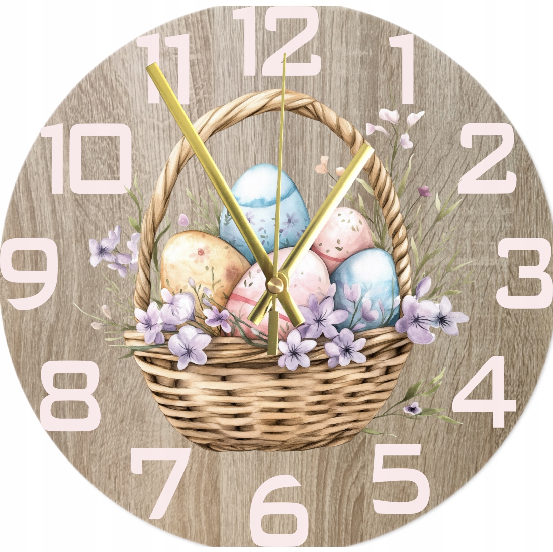 Nástěnné hodiny Dekorace na Velikonoce pastelový Velikonoční košíček 45 cm