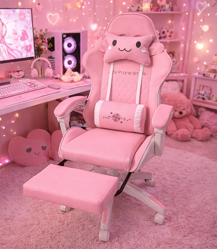 Růžová Herní Židle Pro Hráče, Herní Nábytek, Herní Židle S Podnožkou, Ergono