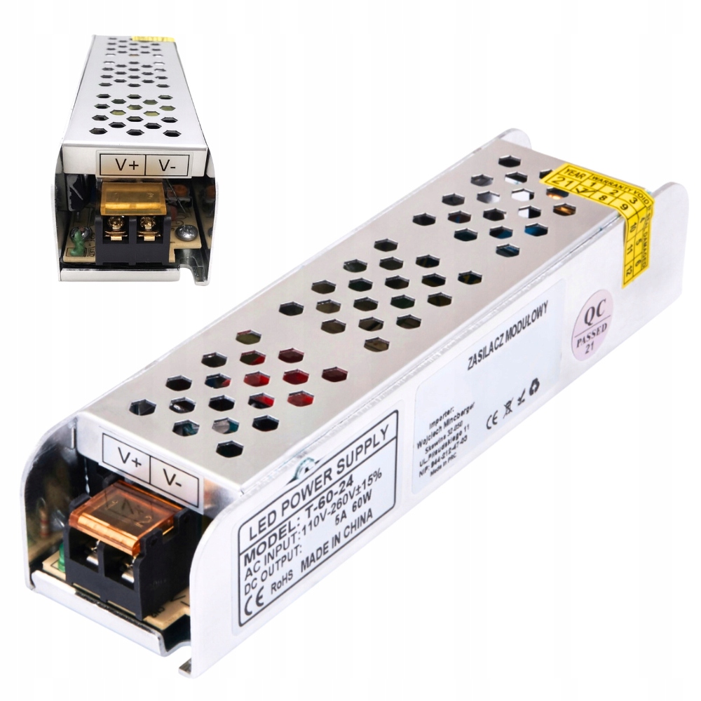 12V 60W ТОНКИЙ МОДУЛЬНЫЙ БЛОК ПИТАНИЯ ДЛЯ МОНТАЖА СВЕТОДИОДНЫХ ЛЕНТ CCTV IP20