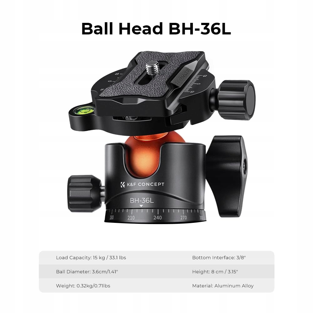 K&F CONCEPT 62 Zoll Statyw Kamera Carbonowy Z Monopodem i Głowicą 360° — miniatura 5
