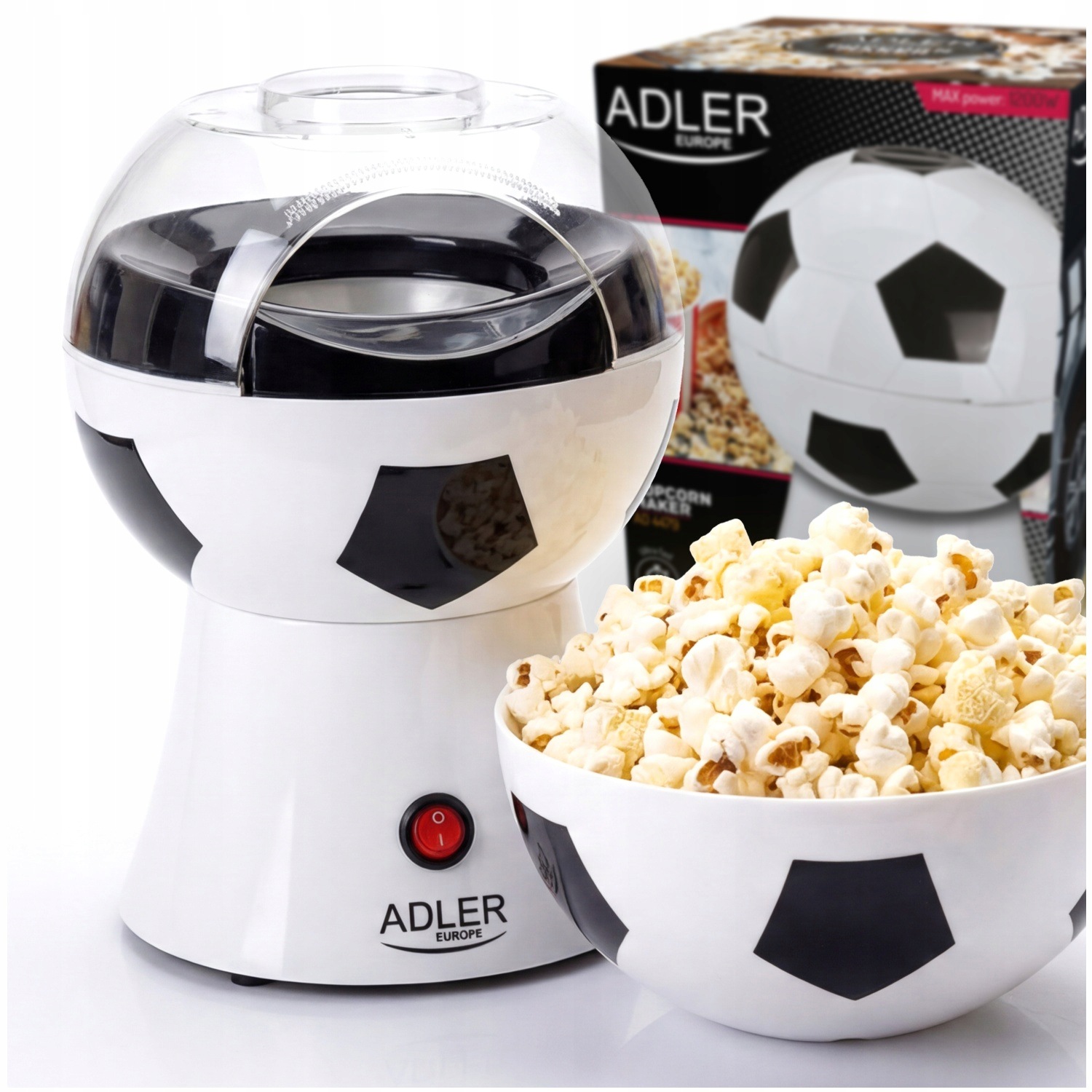Beztuksový Strojek Na Popcorn Horký Vzduch 1200W Kulatý Adler