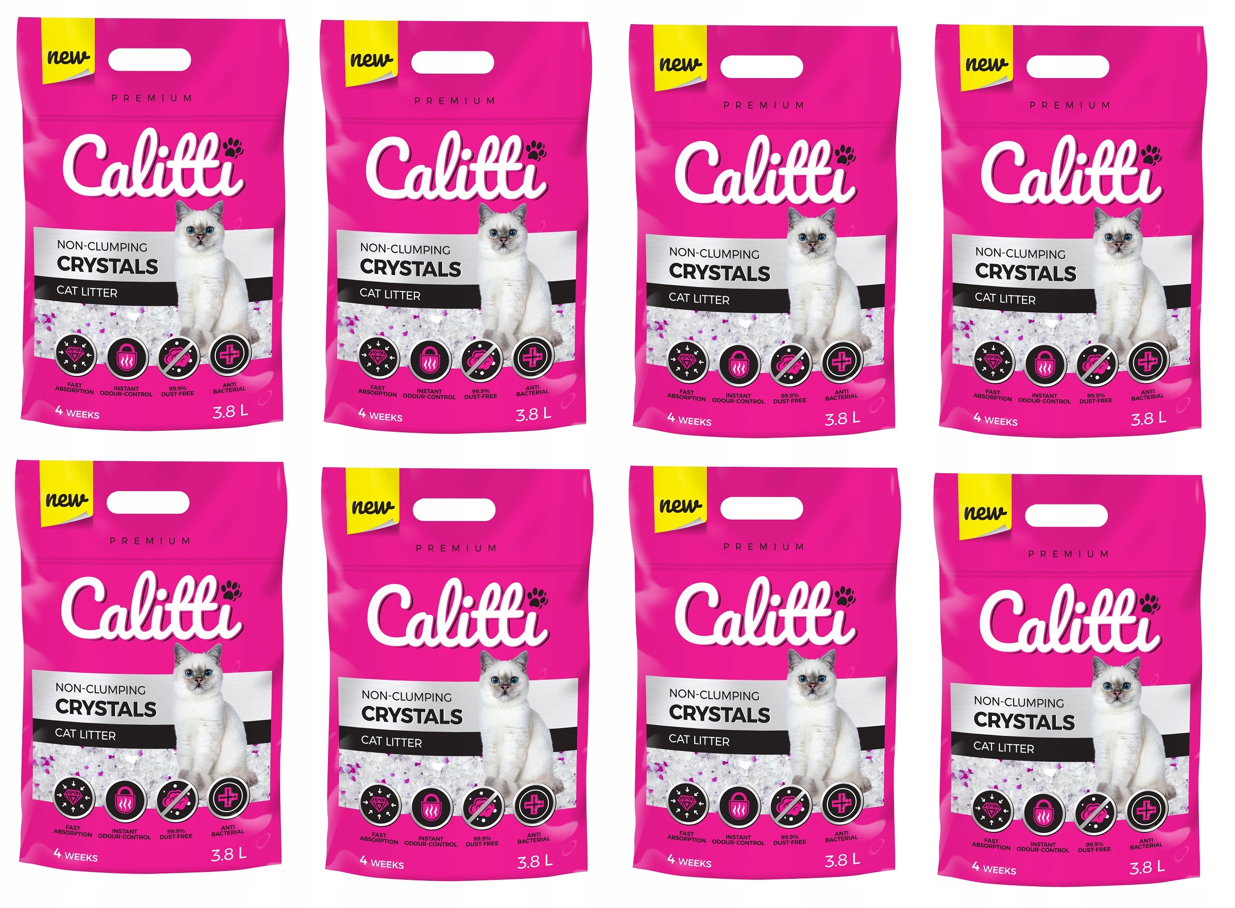 Levně Calitti Crystals Silikonový Stelivo Pro Kočky 8X3,8L 30,4L do kočičí toalety