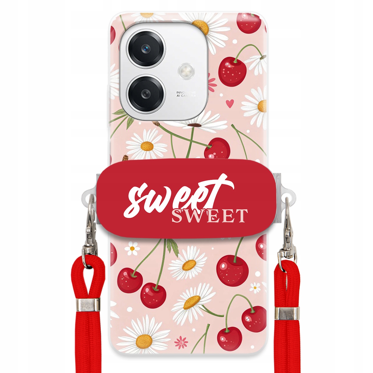 Puzdro pre Oppo A40M Červené vodítko držiak Sweet Sweet Čerešňa a sedmokráska