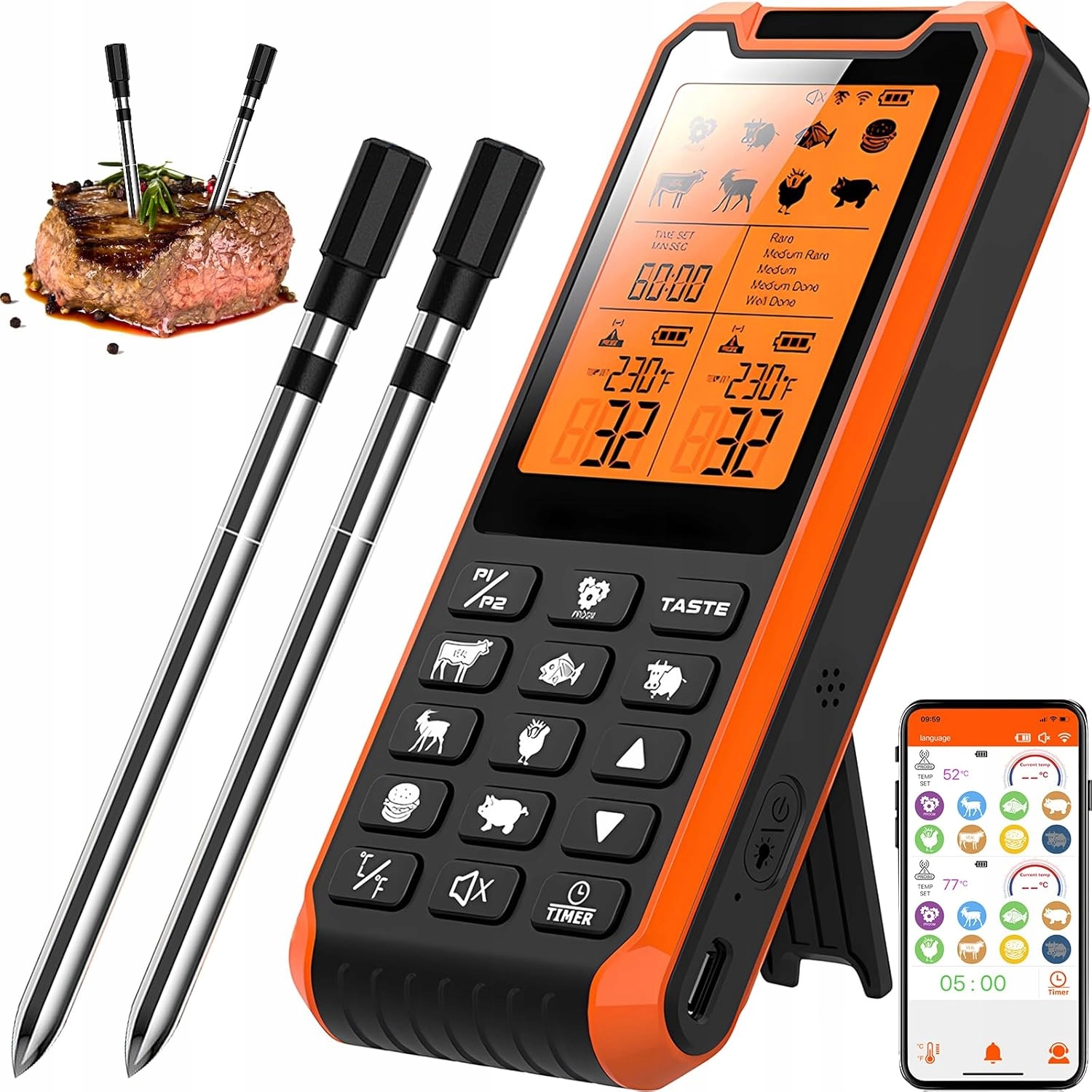 Teplomer Na Mäso A Gril S Bezdrôtovou Sondou Sunlary Bluetooth Časovač