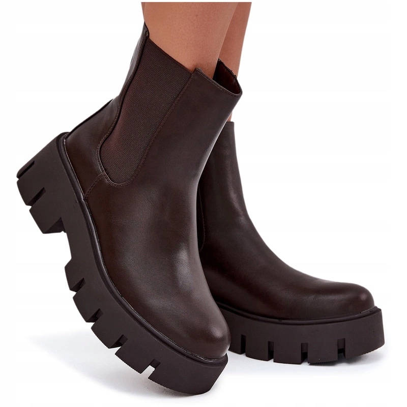 Kotníkové Boty Eko Kůže Platforma Zip Zateplené Tmavě Hnědá 40