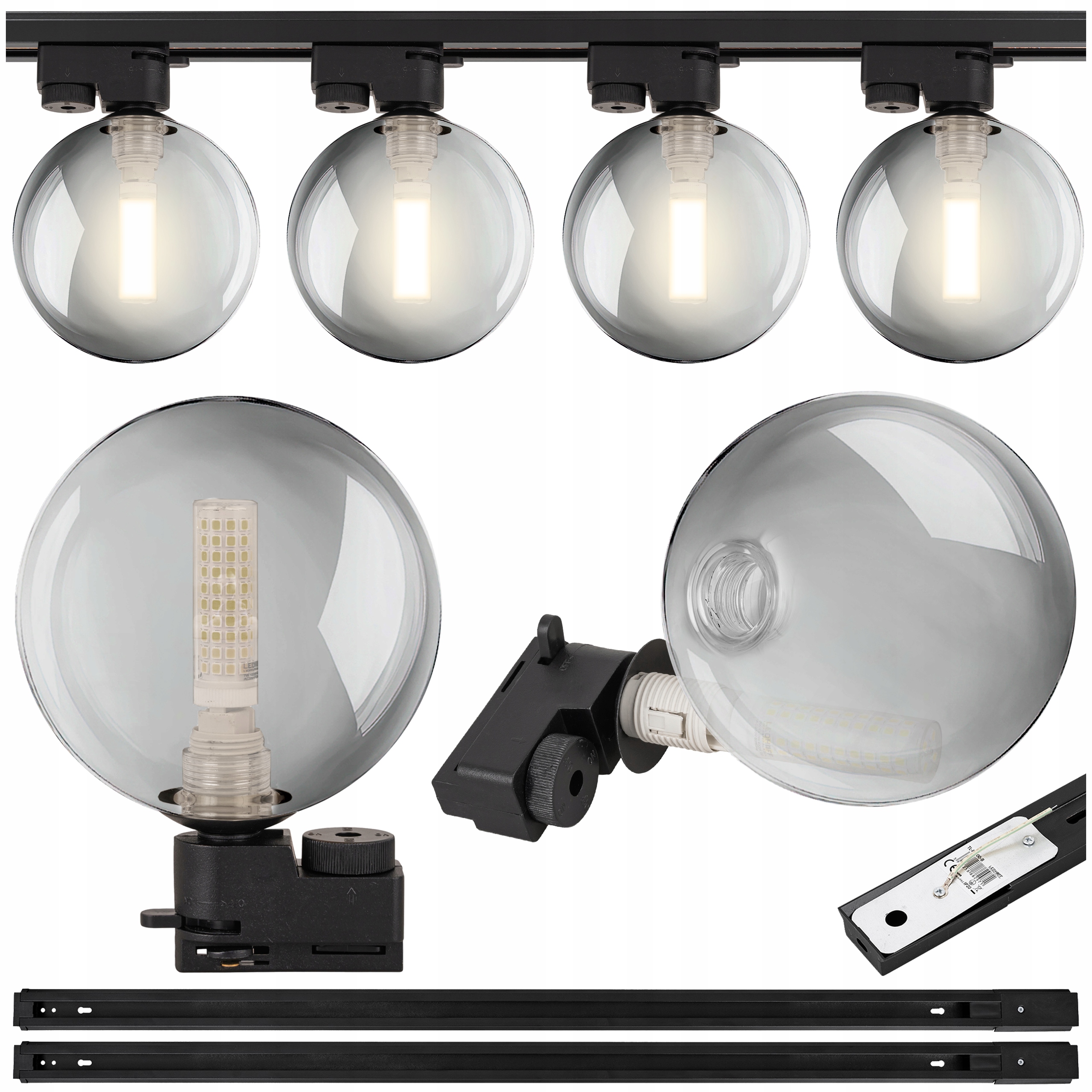 Koľajnicové osvetlenie 2x Led Lišta 1 m svietidlo G9 guľa Dymová sklenená x4