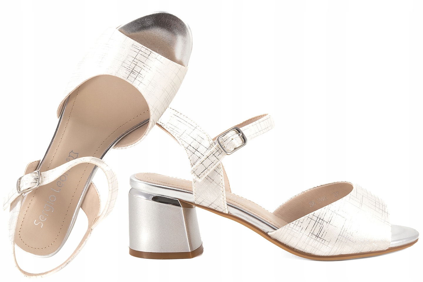 Sergio Leone SK846 Dámské Sandály Na Podpatku, stříbrné, stříbrná barva, 40