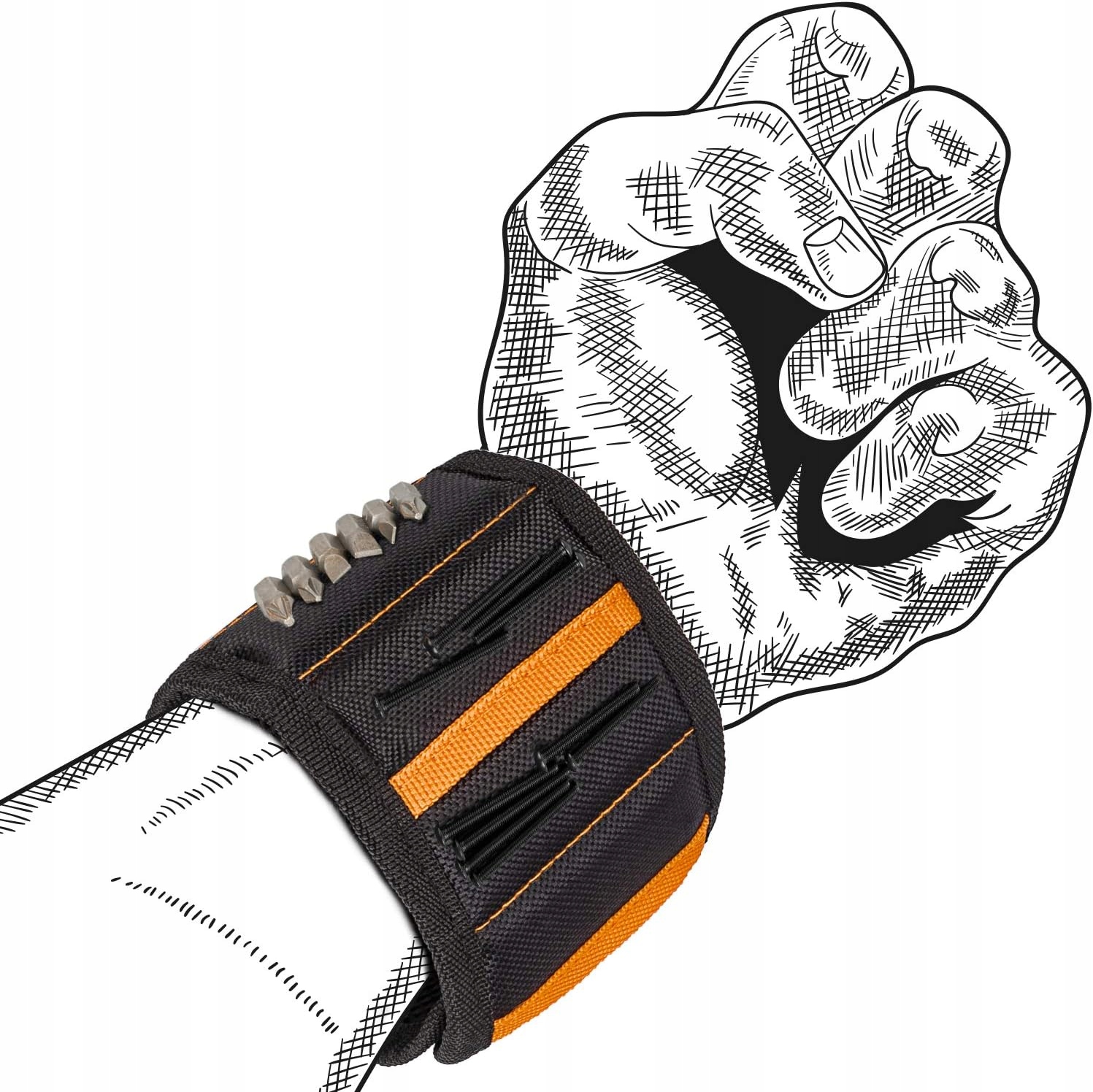 OPASKA MAGNETYCZNA NA NADGARSTEK RĘKĘ NA ŚRUBKI DO WARSZTATU Cechy dodatkowe regulowany rozmiar zapięcie na rzep