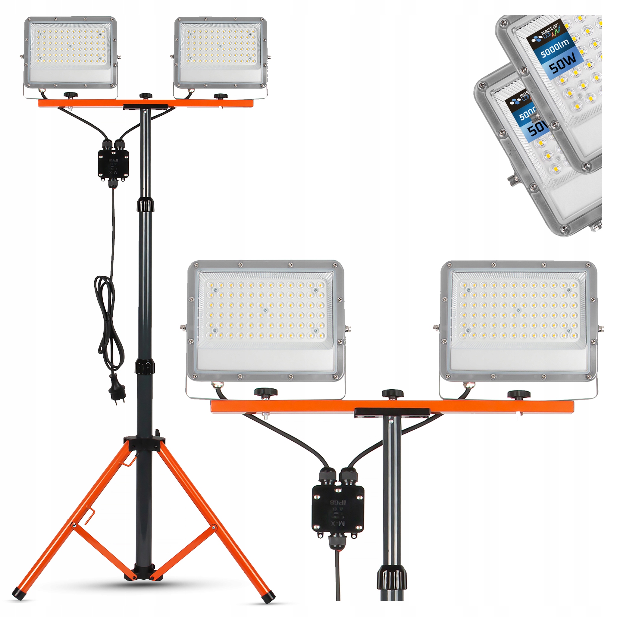 Set Halogen Led reflektor Stativ 2x50W stavební pracovní výkonný