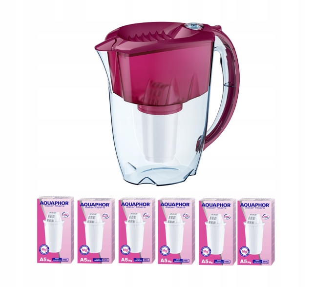 Dzbanek filtrujący Aquaphor Prestige 2.8 l z 6 wkładami A5 Mg, wiśniowy