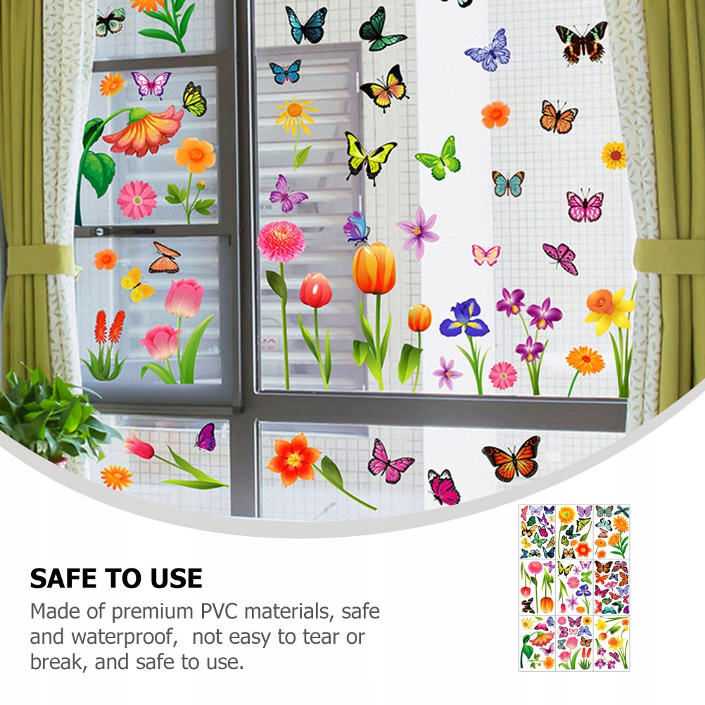 NAKLEJKA MOTYL KWIAT ŚCIANA STATYCZNA PRZYKLEJANIE DO OKNA Długość 31 cm