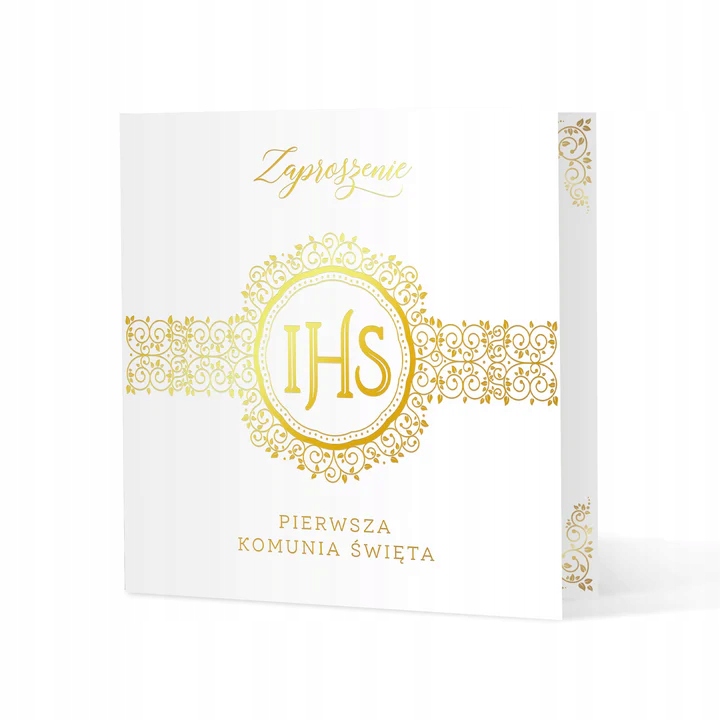 ZAPROSZENIE KOMUNIA ŚWIĘTA IHS BIAŁO ZŁOTE 10SZTUK