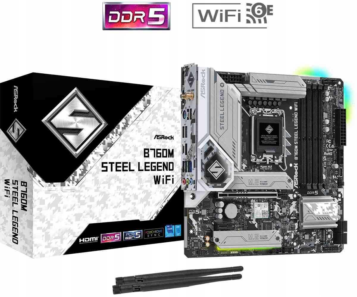 ASRock Mb Sc LGA1700 B760M Steel Legend Wifi, Intel B760, 4xDDR5, 1xDP…